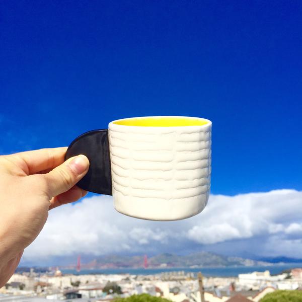 Medium White Grid Cup with Yellow Center