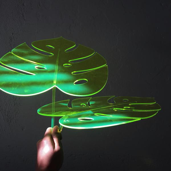 Fluorescent Monstera Leaf Sculpture