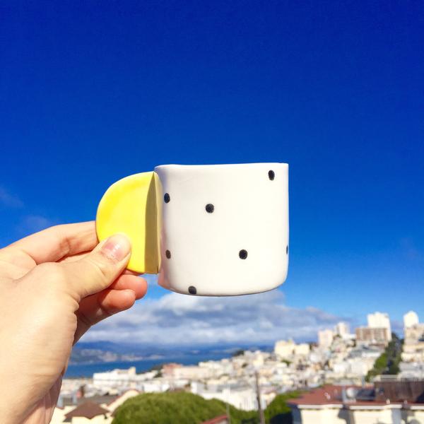 Small Polka Dot Cup with Yellow Handle