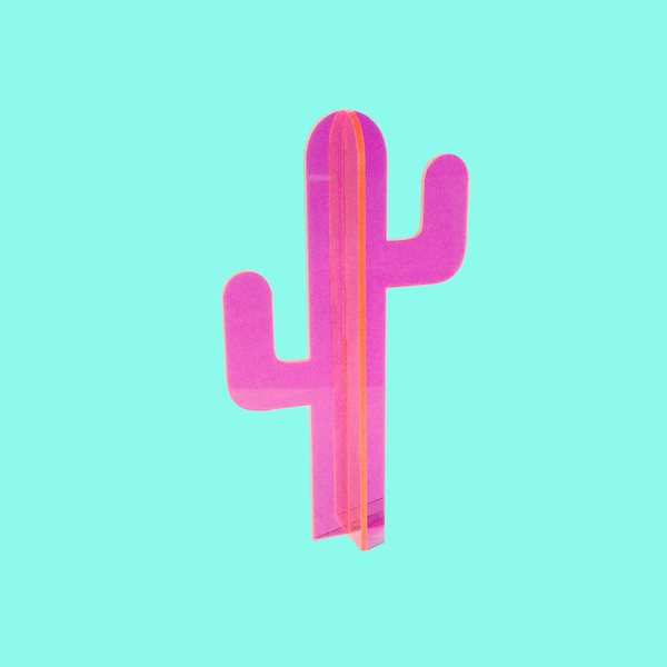 Small Fluorescent Pink Cactus Sculpture